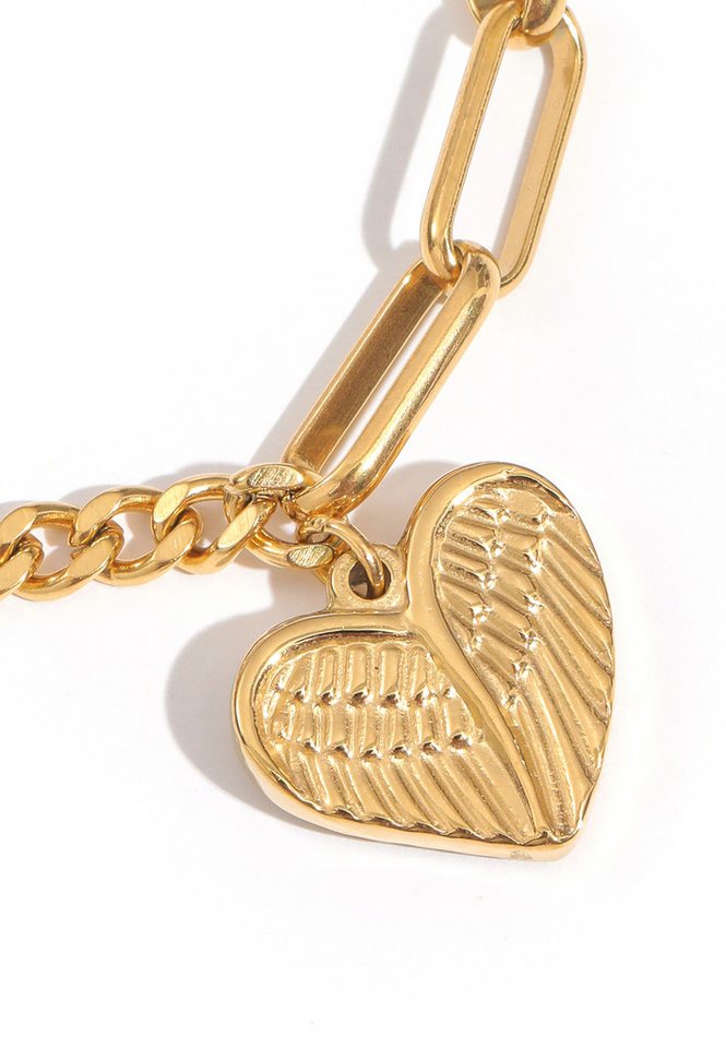 GOLDKLEIN Edelstahlarmband Edelstahl Engelsflügel Herz Schmuck Armkette, Damen, inkl. Geschenkbox