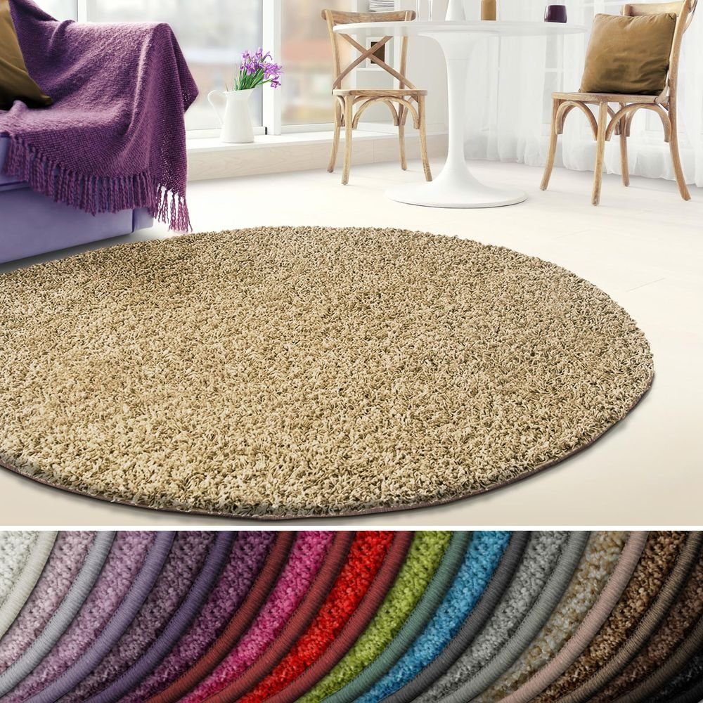 Hochflor-Teppich Madrid, Wohnteppich in verschiedenen Farben & Größen,  Teppichläufer, Karat, rund