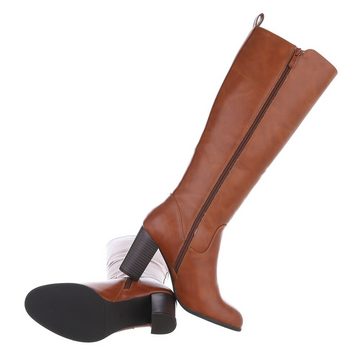 Ital-Design Damen Elegant High-Heel-Stiefel Blockabsatz High-Heel Stiefel in Camel