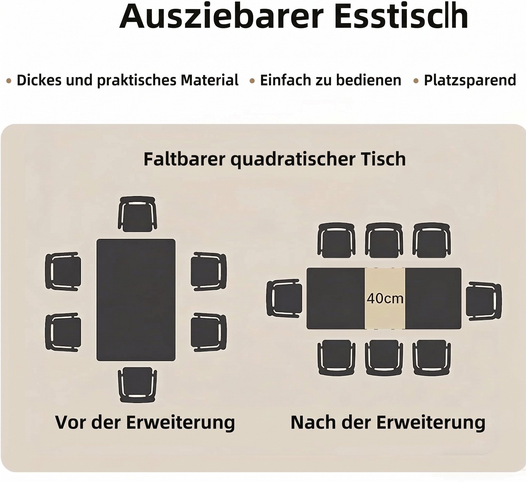 Jiexi Essgruppe Ausziehbare Essgruppe 130-170cm, MDF-Tisch & 4 Samtstühle – Bild 3 von 5