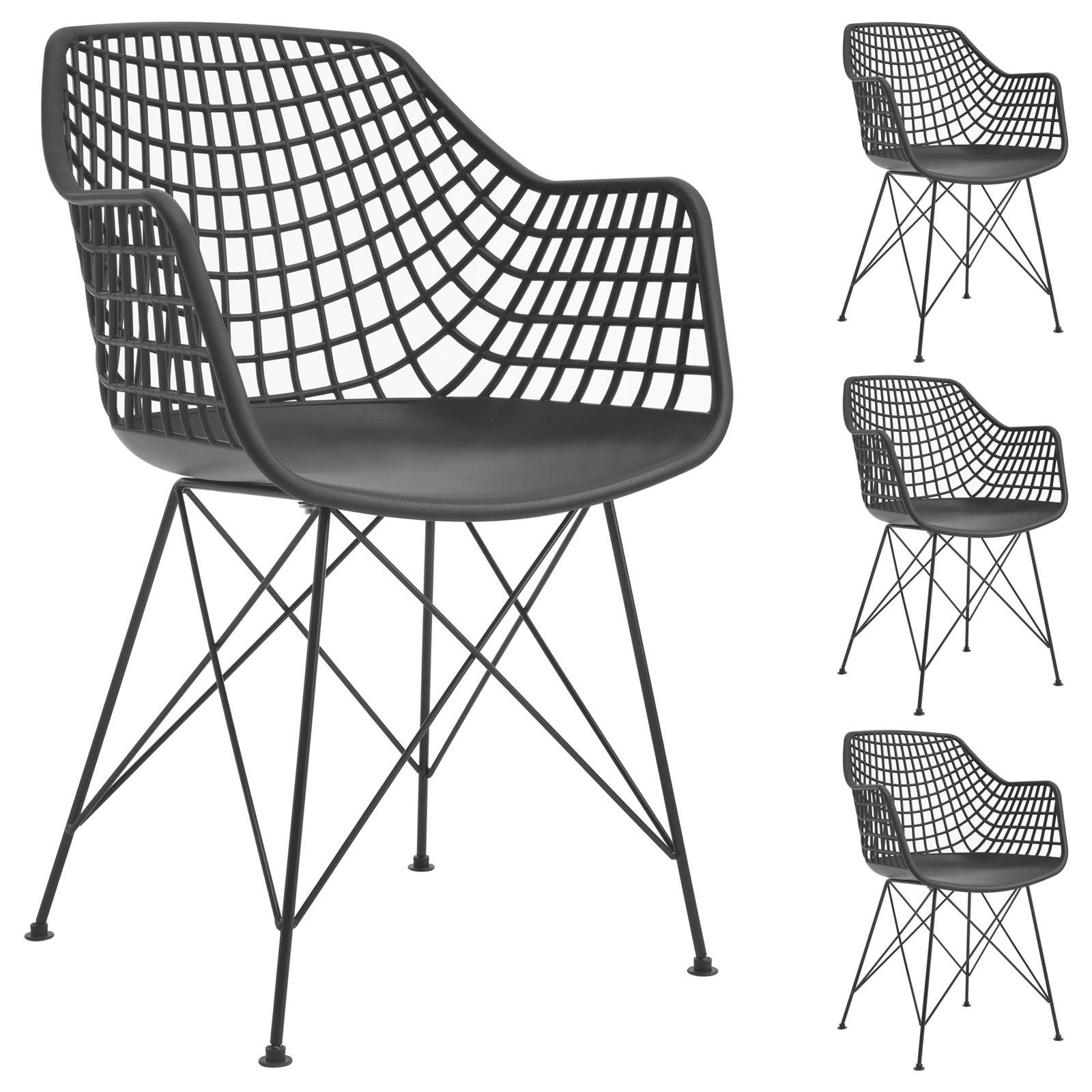 IDIMEX Esszimmerstuhl ALICANTE (4 St), Esszimmerstuhl Retro Design Küchenstuhl Stühle Esszimmer 4er Set Kunst schwarz