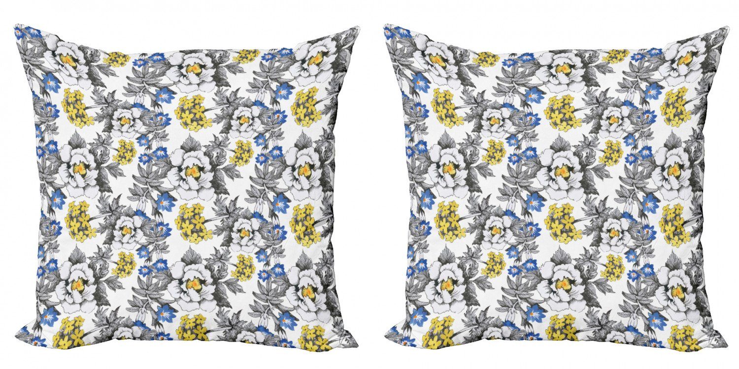 Kissenbezüge Modern Accent Doppelseitiger Digitaldruck, Abakuhaus (2 Stück), Garten Peony Hydrangea Veilchen