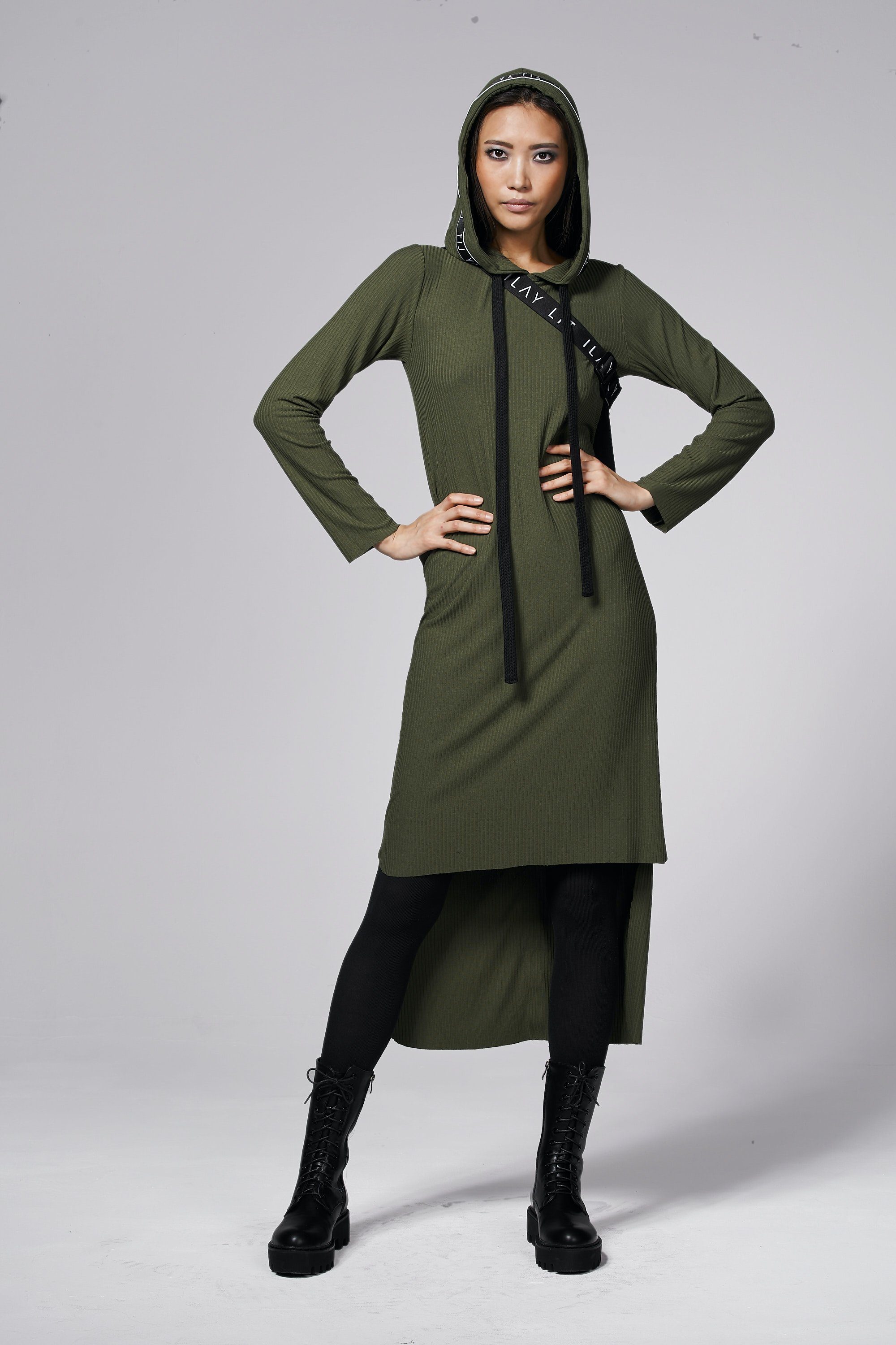 ILAY Lit Shirtkleid Olive Kapuze Jerseydress Billy