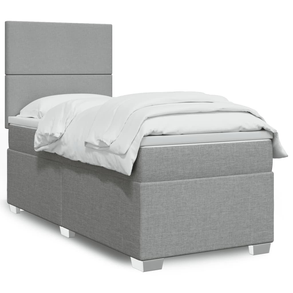 vidaXL Bett Boxspringbett mit Matratze Hellgrau 90x200 cm Stoff