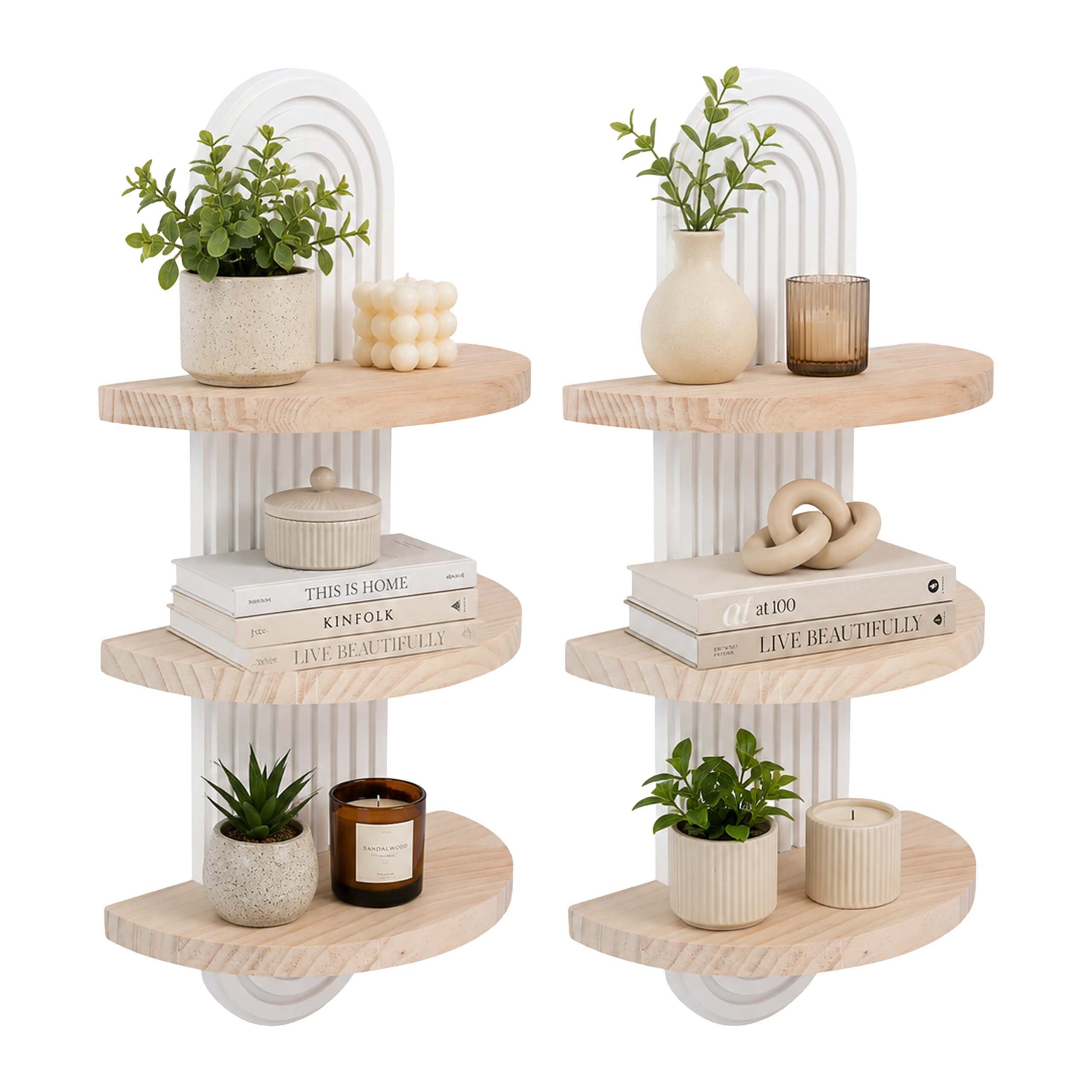 relaxdays Deko-Wandregal Wandregal Boho 2er Set, 2-tlg., Natur-Weiß, 3 Ablagen