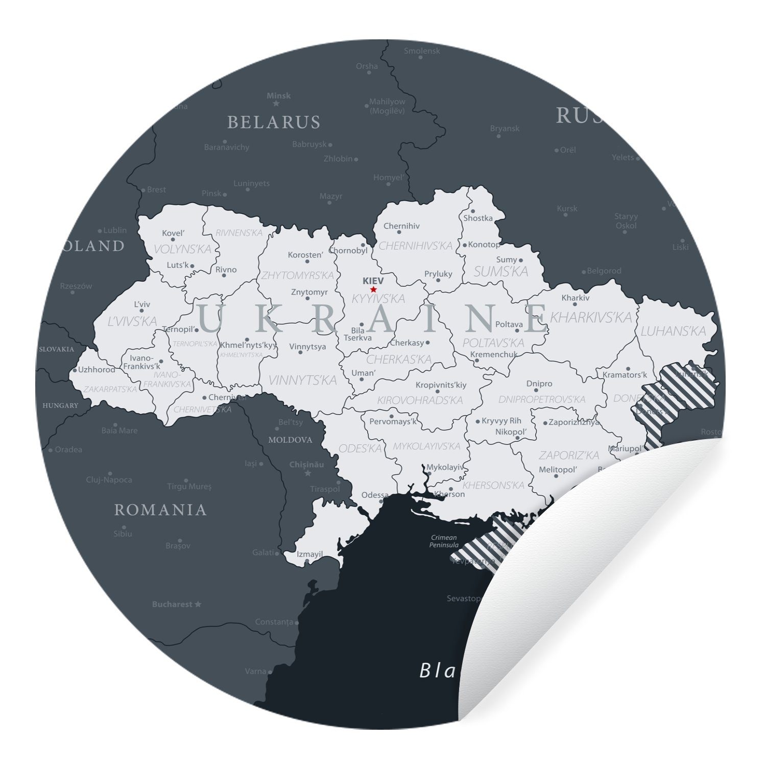 (1 einer Rund, St), Tapetenaufkleber, weißen Wohnzimmer Tapetenkreis für der Karte MuchoWow Wandsticker Ukraine Illustration Kinderzimmer,