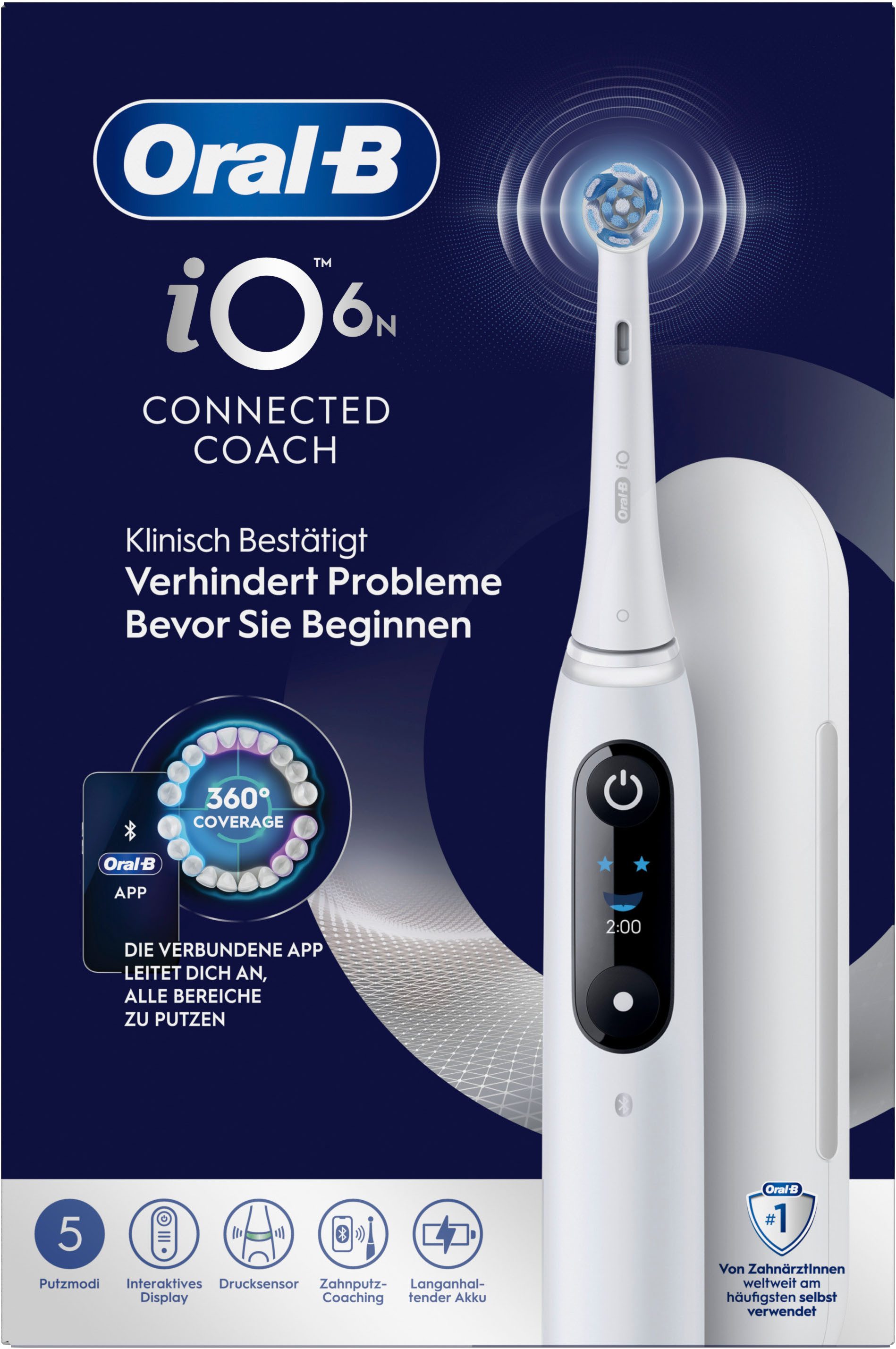 Oral-B Elektrische Zahnbürste iO 6, Aufsteckbürsten: 2 St., mit Magnet-Technologie, Display, 5 Putzmodi, Reiseetui