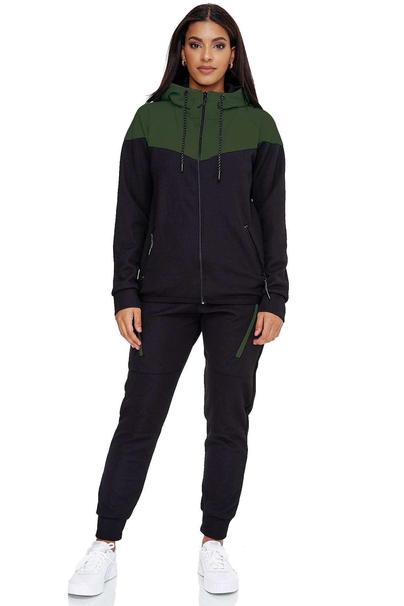 L.gonline Freizeitanzug Damen Jogginganzug, Freizeitanzug 984 (Kapuzenjacke mit Reißverschluss, Hose, 2-tlg), Fitness Freizeit Casual