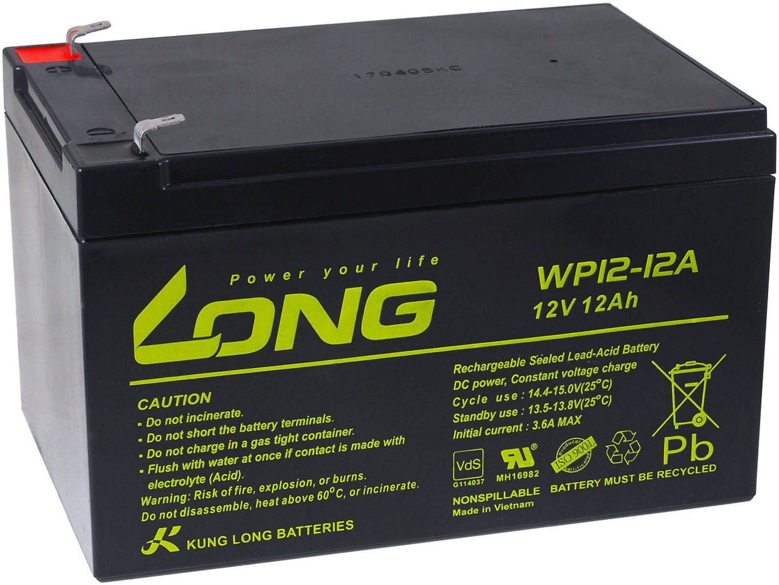 Powery KungLong Ersatzakku für Rollstühle E-Scooter Elektrofahrzeuge 12V 12Ah Bleiakkus 12000 mAh (12 V)