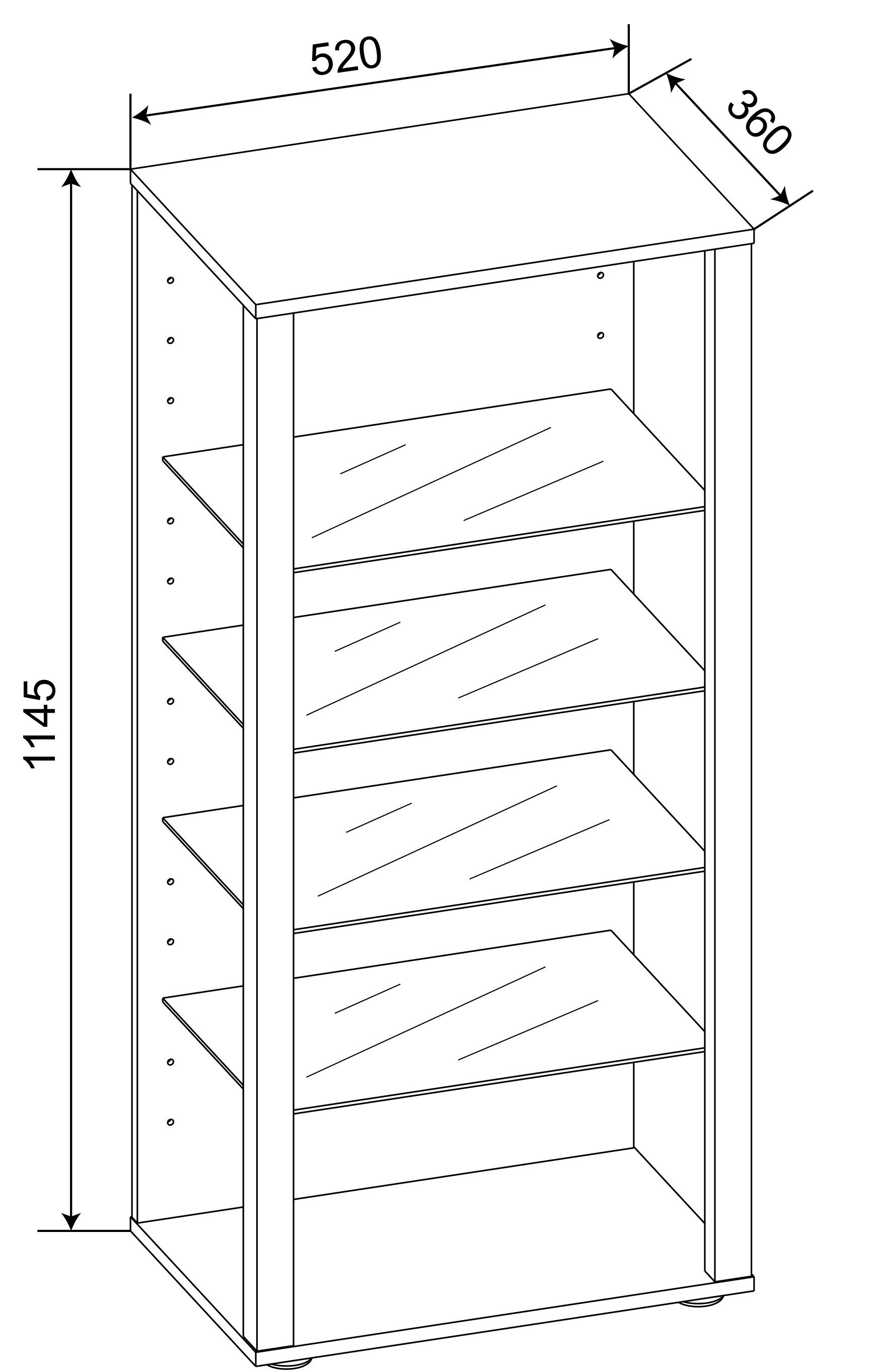 VCM Standvitrine Glasol III B. 52 x T. 35 x H. 115 cm 5 Fächer, Glas & Holzwerkstoff, fürs Wohnzimmer, mit gläsernen Fächern – Bild 4 von 4