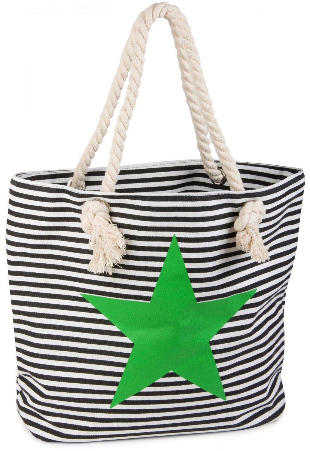 Strandtasche Streifen / (1-tlg), Grün Stern mit und styleBREAKER Schwarz-Weiß Strandtasche