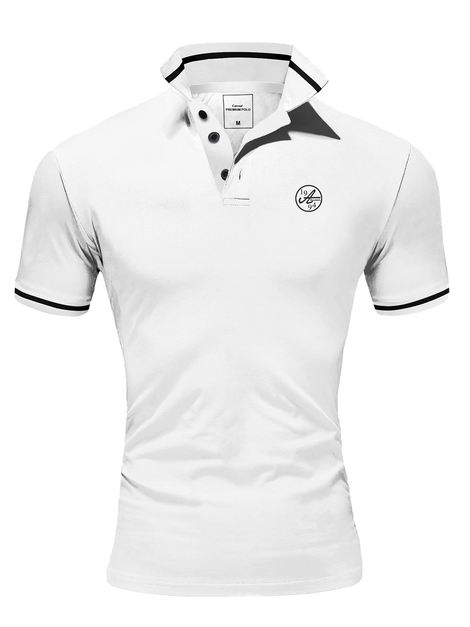 Amaci&Sons Poloshirt MACON Herren Basic Kontrast Stickerei Kurzarm Polohemd T-Shirt Weiß/Schwarz