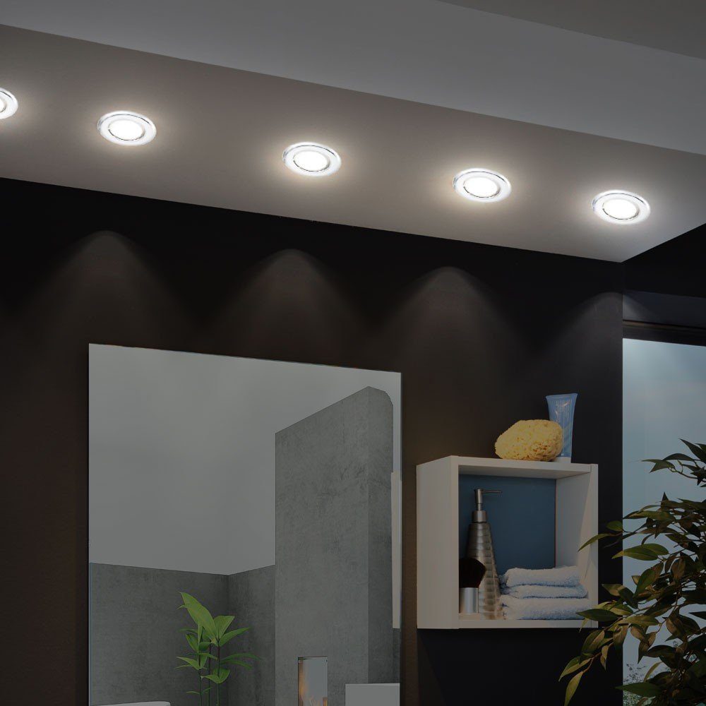 etc-shop LED Einbaustrahler, Leuchtmittel inklusive, Warmweiß, 5er Set Spot Strahler Einbaustrahler Chrom Wohnzimmerlampe Stahl rund