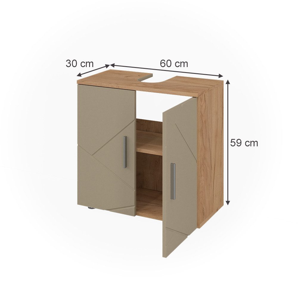 Vicco Waschbeckenunterschrank Irma, Goldkraft Eiche/Beige, 60 x 59 cm (1-St)