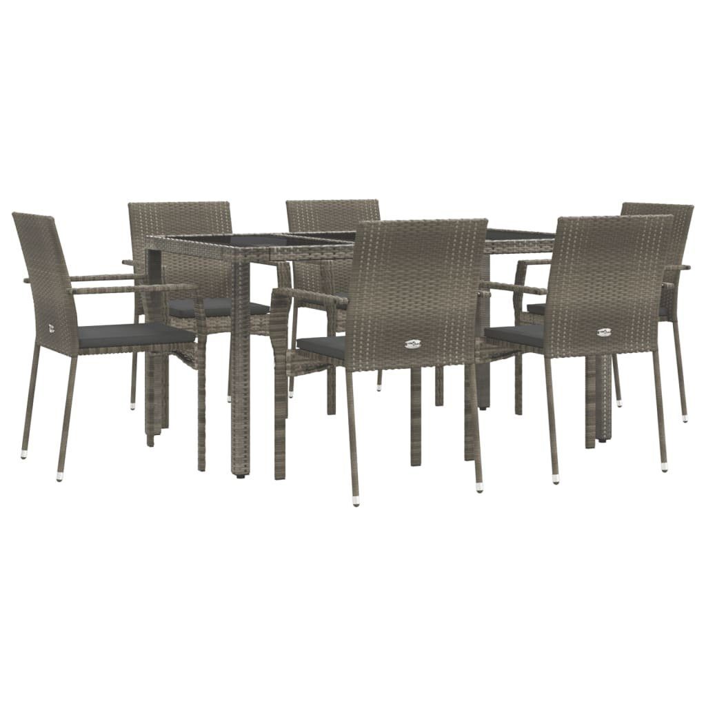 Garten-Essgruppe 7-tlg. Garten-Essgruppe mit Kissen Grau Poly Rattan