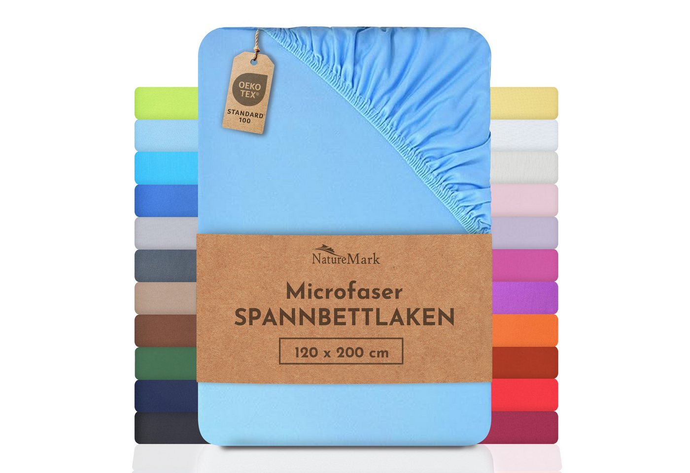 NatureMark Spannbettlaken Mikrofaser Spannbetttuch, Polyester, Gummizug: rundum, viele Größen und Farben Markenware, 200x220 cm, Hell blau