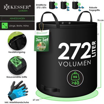 KESSER Gartensack, 272 l, (3-tlg), Gartensack Set Laubsack Gartenabfallsack inkl. Handschuhe