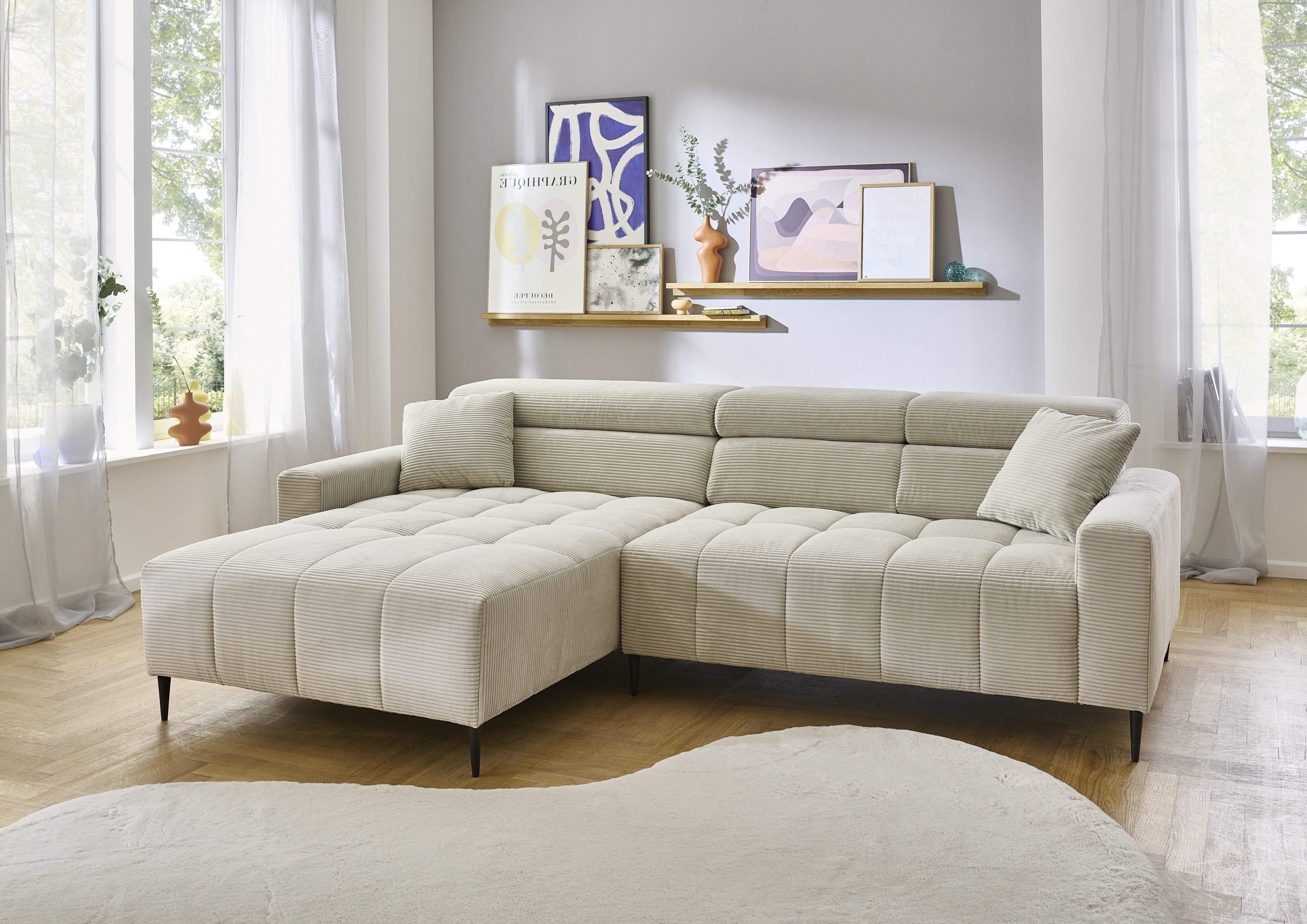 Iwaniccy Wohnlandschaft elektr. Sitztiefenverstellung, Cord taupe - 256x100x180cm (BxHxT)