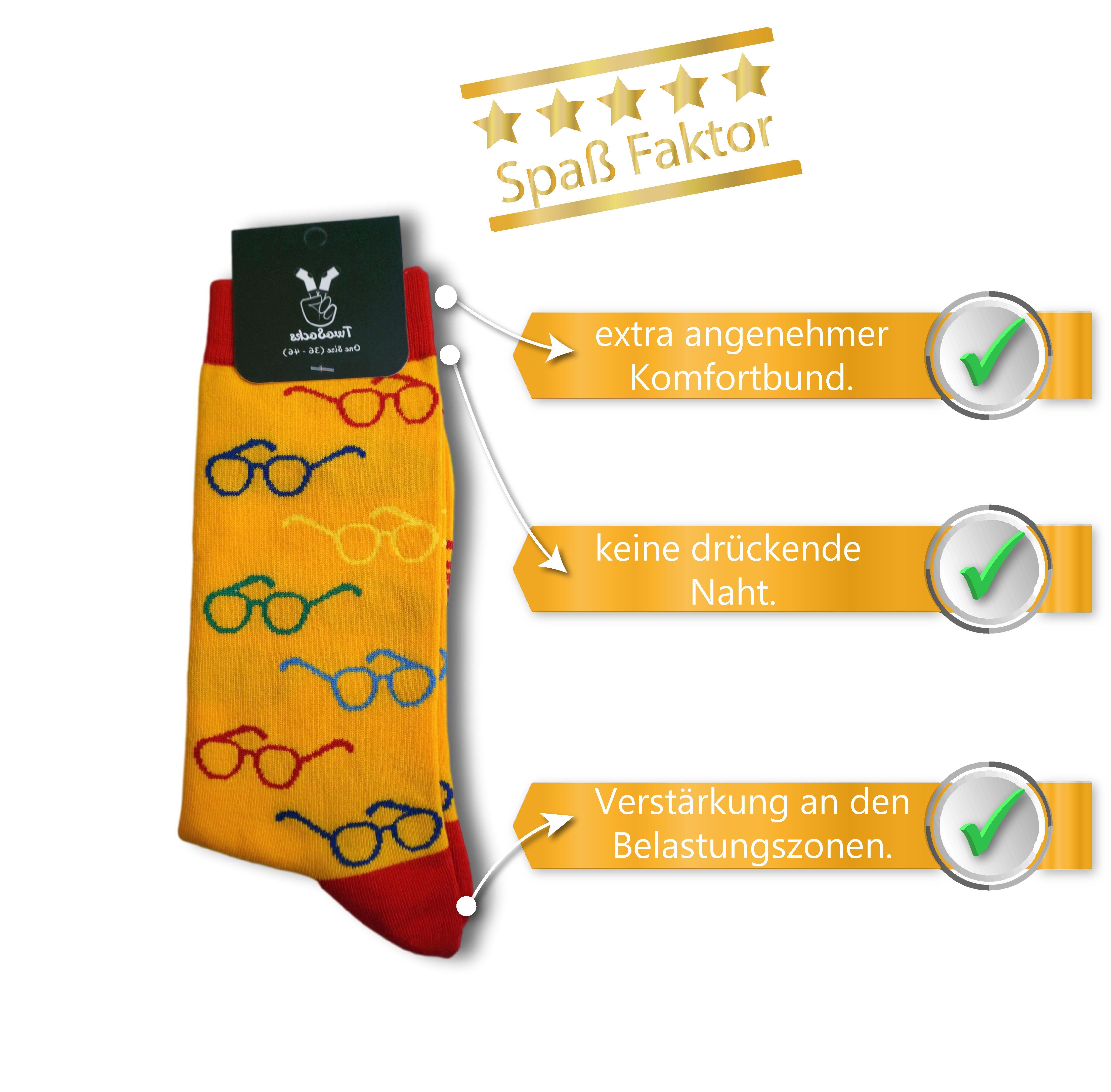 Wäsche/Bademode Strümpfe TwoSocks Freizeitsocken Brillen Socken lustige Socken Herren & Damen aus Baumwolle, Einheitsgröße