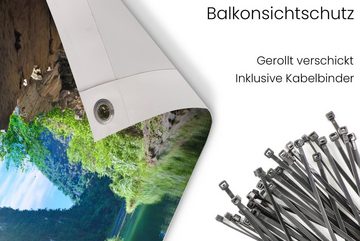 MuchoWow Balkonsichtschutz Wasser - Höhle - Sonne - Natur - Pflanzen (1-St) Balkonbanner, Sichtschutz für den Balkon, Robustes und wetterfest