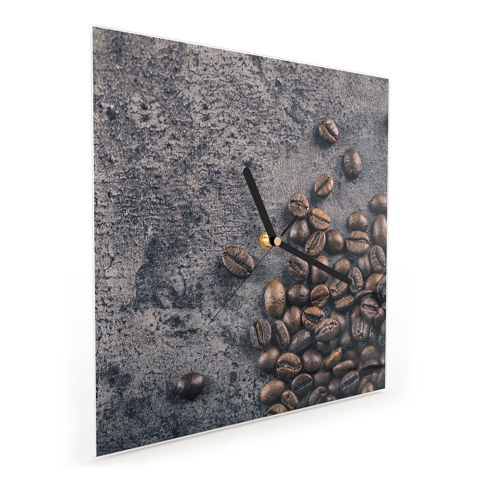 Wandkunst Wanduhr x mit 30 Glasuhr cm Primedeco 30 Größe Wanduhr Kaffeebohnen Motiv geröstet