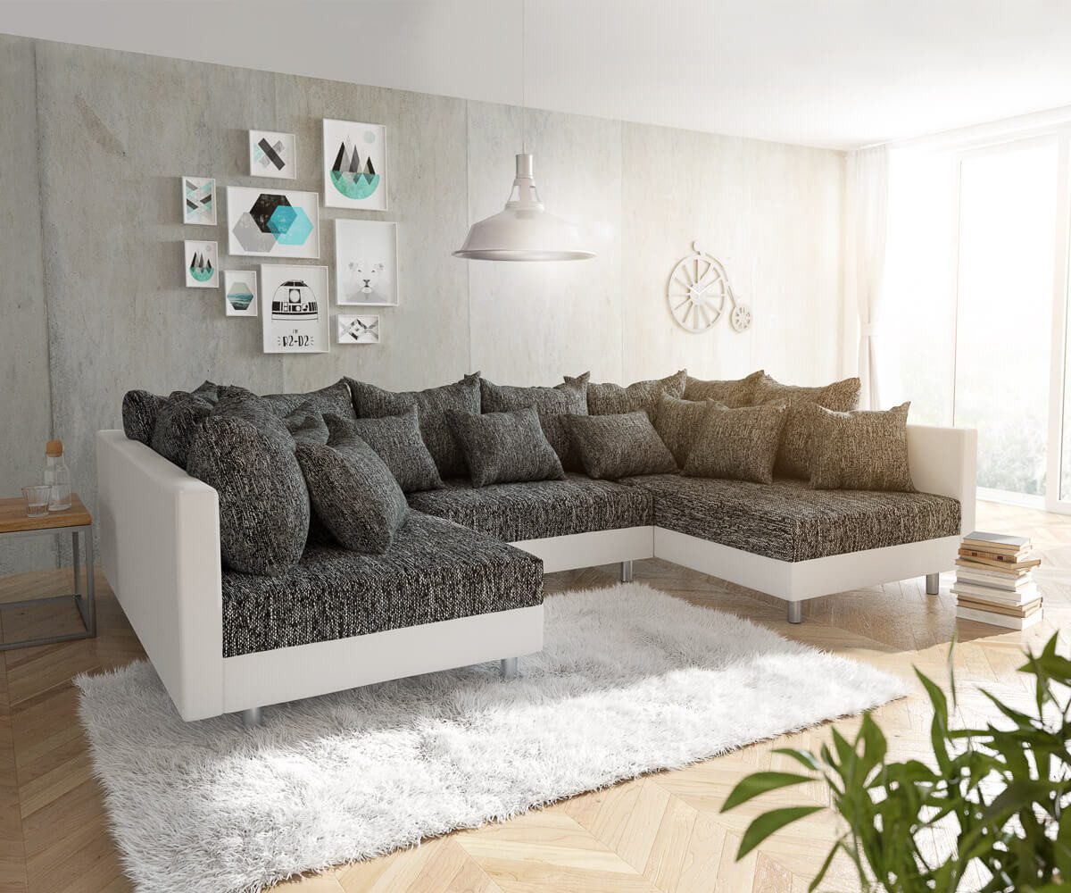 DELIFE Wohnlandschaft Clovis, Weiss Schwarz Wohnlandschaft Modulares Sofa