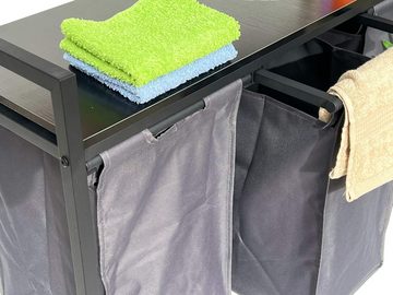 DanDiBo Wäschekorb Wäschekorb 3 Fächer mit Ablage Schwarz Metall Wäschesammler mit Rollen