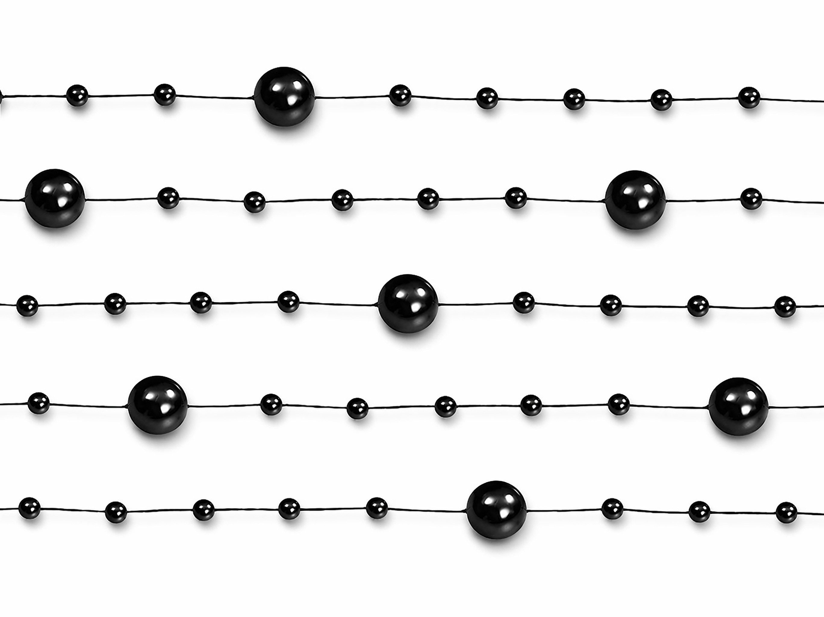partydeco Girlanden, Perlenkette 8mm x 1,3m Kunststoff 5 Stück Schwarz