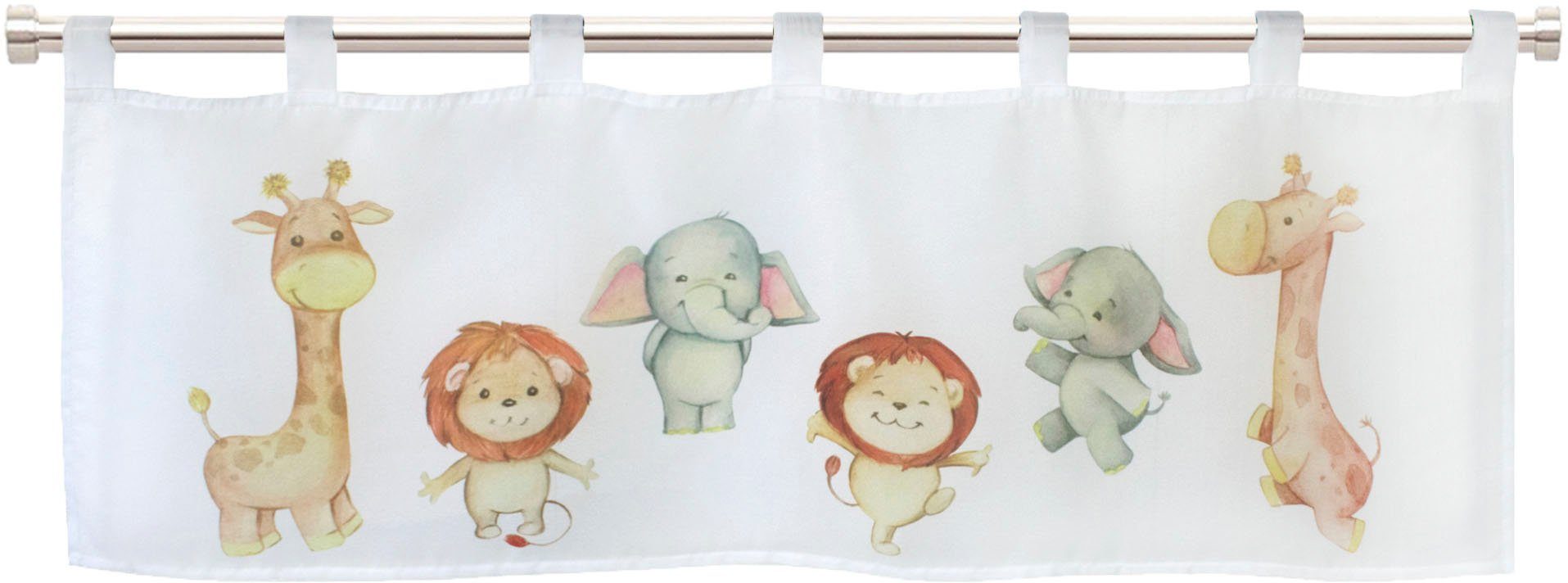 Delindo Lifestyle Scheibengardine Kinderzoo (1 St), Schlaufen, halbtransparent, Voile, mit Schlaufenaufhängung für die Küche