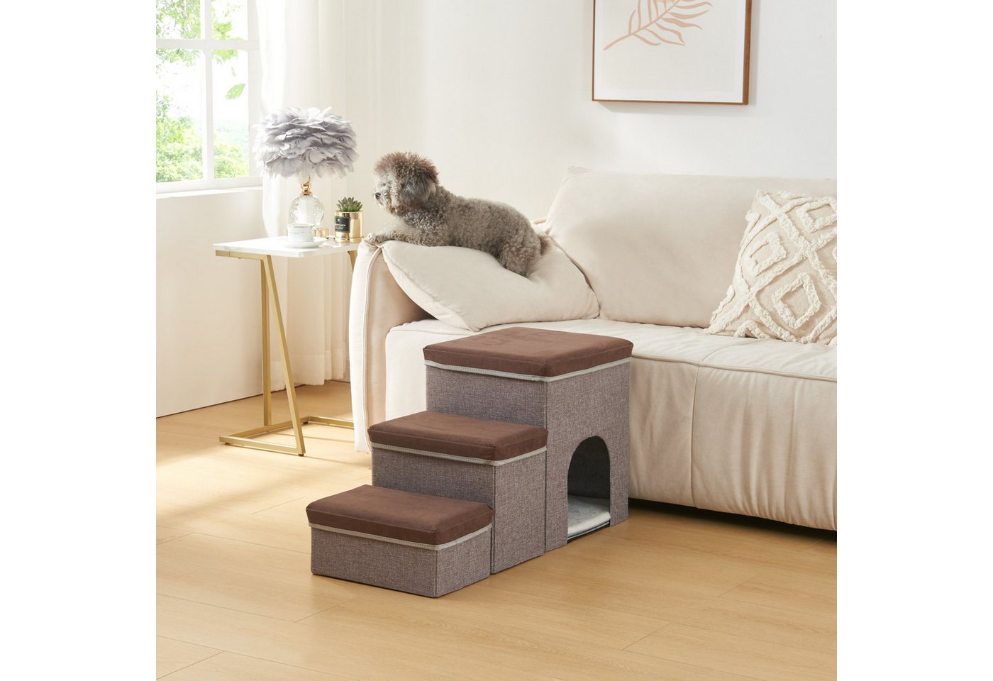Thumbnail - en.casa Hunderampe, »Vojens« bis 30 kg 76x33x43cm Braun / Grau