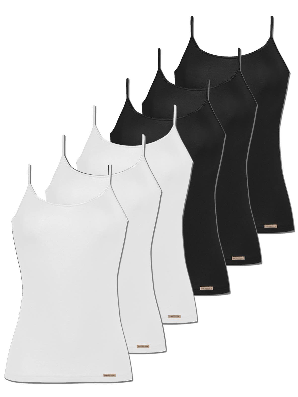 COMAZO Achseltop 6er Pack Damen Spaghettiträger Unterhemd (Packung, 6-St) Vegan schwarz-weiss