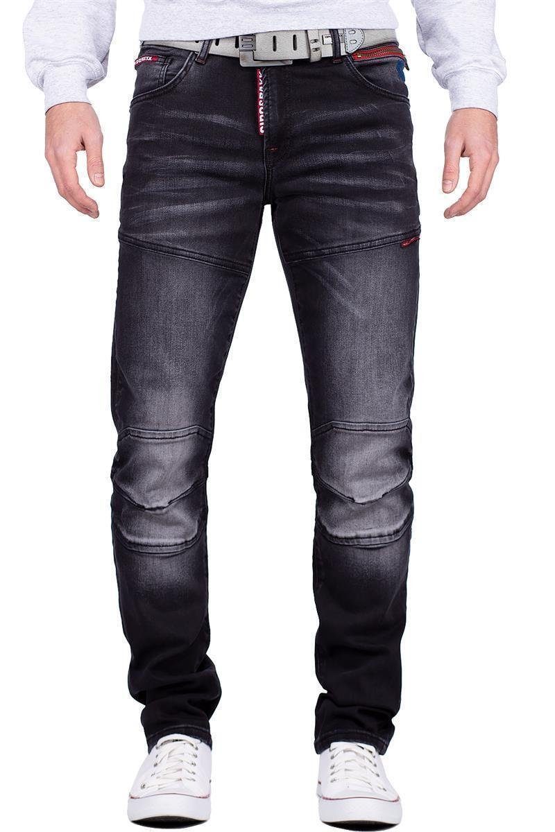 Cipo & Baxx Hose roten Denim BA-CD699 Akzenten Slim-fit-Jeans stonewashed mit