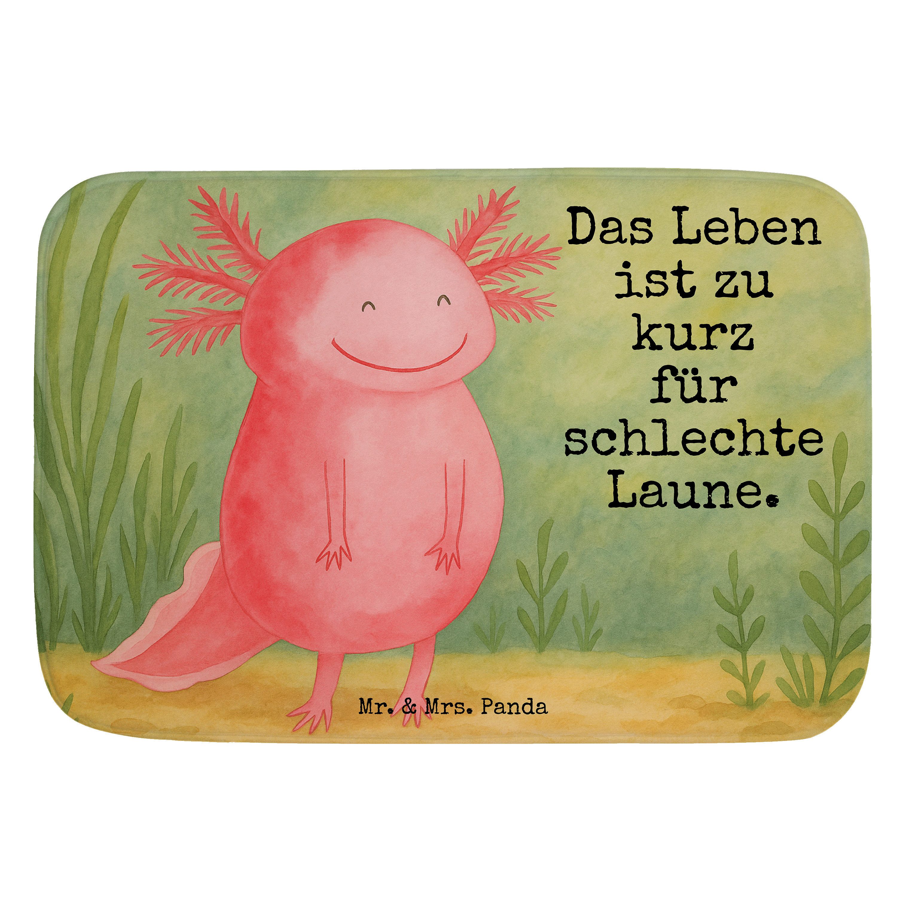 Mr. & Mrs. Panda Badematte Axolotl Glücklich Design, Höhe 40 mm, Badematte mit Axolotl glücklich, Rutschfeste Beschichtung von Mr. & Mrs. Panda, 100% Polyester, rechteckig, Badematte Teppich Fürs Bad Motivationsspruch