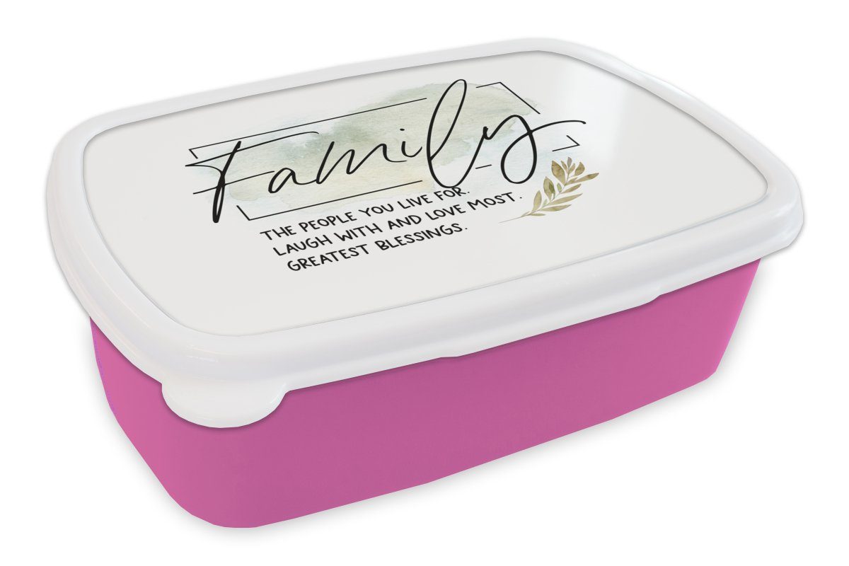 MuchoWow Lunchbox Zitate - Sprichwörter - Familie, Kunststoff, (2-tlg), Brotbox für Erwachsene, Brotdose Kinder, Snackbox, Mädchen, Kunststoff rosa