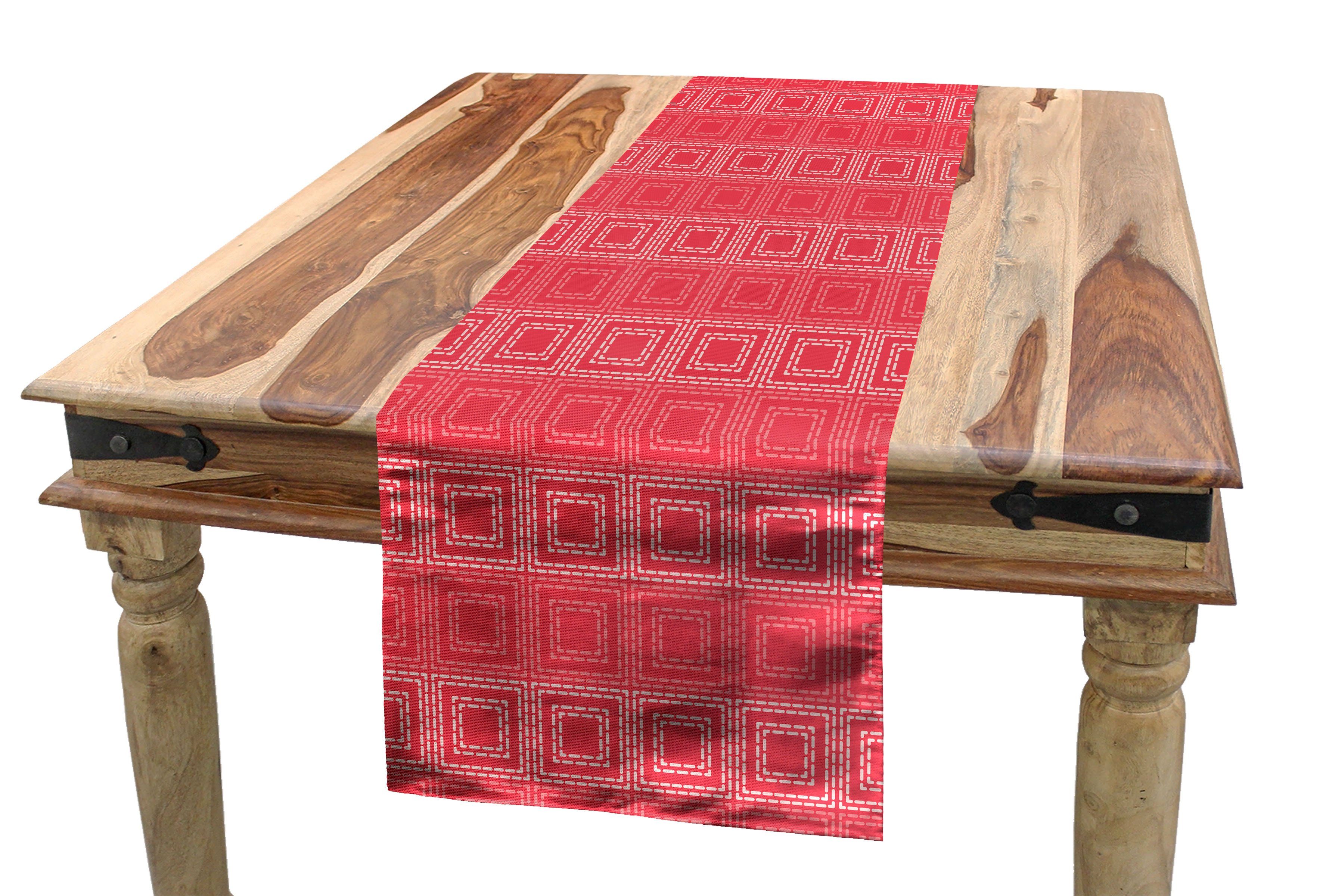 Abakuhaus Tischläufer Esszimmer Küche Tischläufer, Dekorativer Motiv Squares Symmetrische Abstrakt Rechteckiger