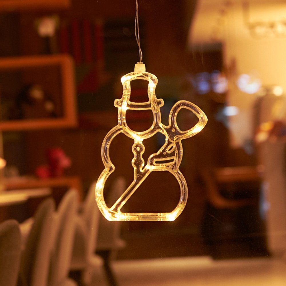 Sunicol LED-Lichterkette LED Lichtervorhang mit Schneemann Hochzeit Party Weihnachten Fensterdeko, Lichter, Saugnapf, Hängendes Warmweiß,Batteriebetriebene, Balkon, für Decor