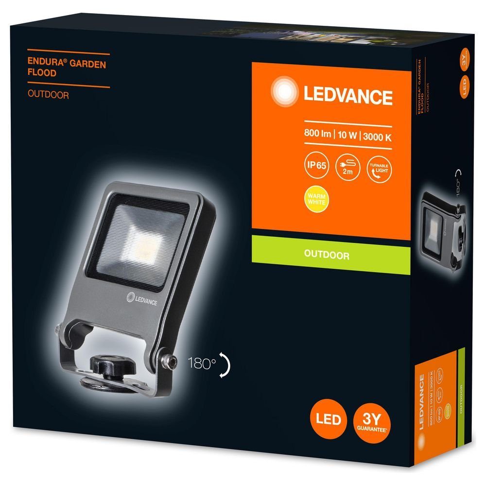 Ledvance LED IP65, Angabe, Leuchtmittel Strahler Ja, warmweiss, fest 800lm Außenstrahler LED verbaut, Endura keine LED, 10W Gartenstrahler enthalten