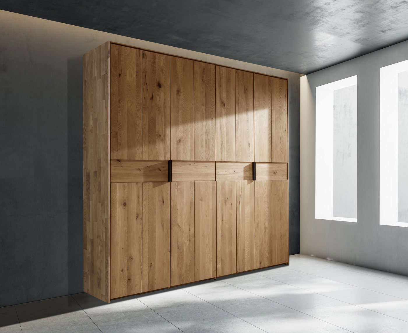 Home affaire Kleiderschrank Huven aus Massivholz Eiche im Scandi Stil – geräumig mit viel Stauraum Zeitlos & langlebig, 5 Breiten & mehrere Ausführungen, H: 218 cm