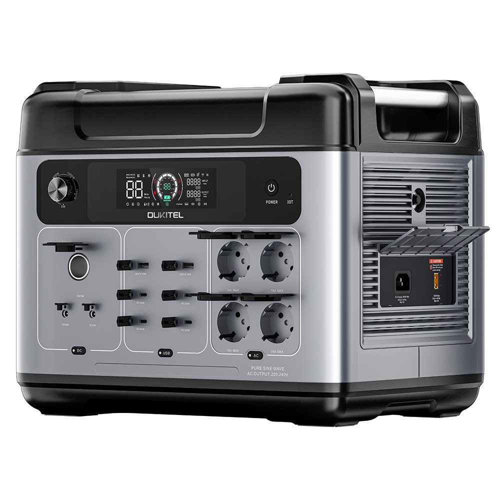 OUKITEL Stromerzeuger P2001 Plus Tragbare Powerstation, 2400W AC-Ausgang, 2048Wh LiFePO4-Akku, Einstellung bei 400W/800W/1200W/1800W