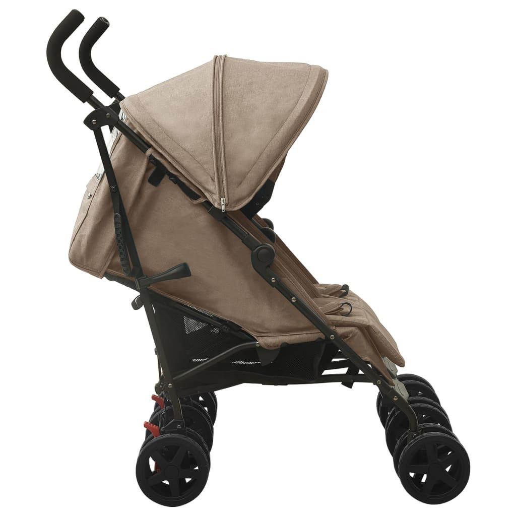 vidaXL Kombi-Kinderwagen Kinderwagen Kinderkarre Buggy Zwillings-Geschwisterwagen Taupe Stahl