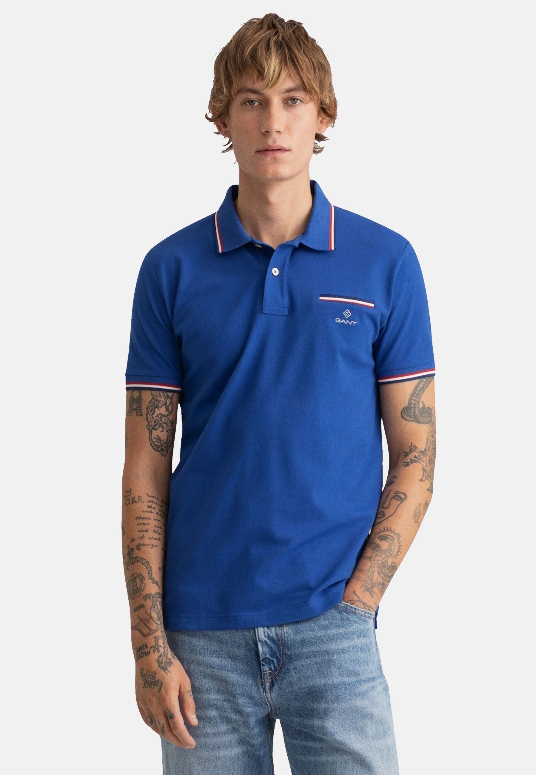 Gant Poloshirt Shirt hellblau Kontraststreifen mit Piqué Rugger (1-tlg) Poloshirt