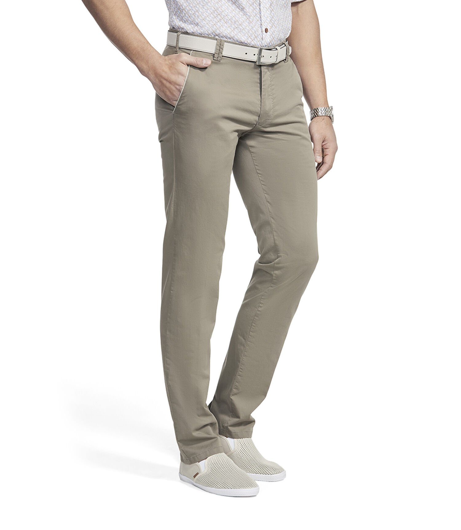 MEYER Regular-fit-Jeans Pima Cotton Chino Modell NEW YORK mit Sicherheitstasche im linken Taschenbeutel taupe