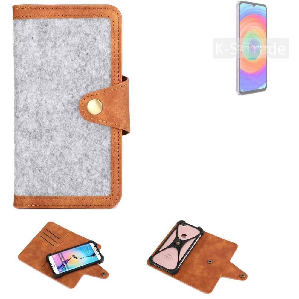 K-S-Trade Handyhülle für Ulefone Note 14, Handyhülle Schutzhülle Filz-Hülle Kunst-Leder hellgrau braun