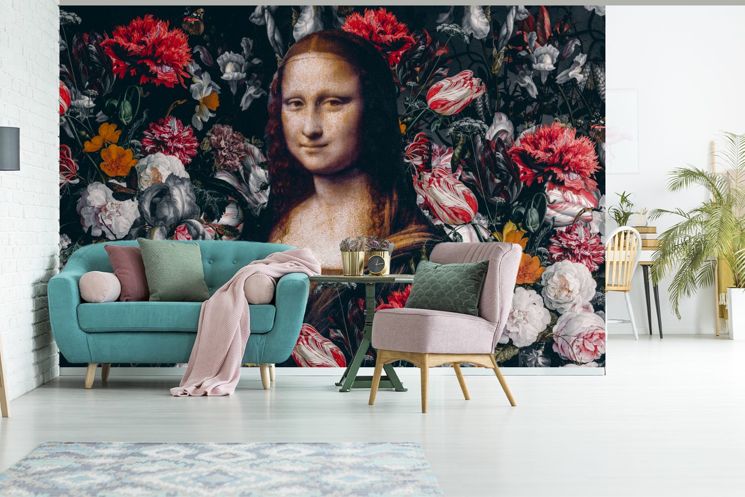 Gemälde, Blumen Fototapete Kinderzimmer, - Schlafzimmer, Da Tapete Vinci (6 Matt, St), - für Wallpaper Vinyl Lisa Wohnzimmer, bedruckt, Mona MuchoWow -