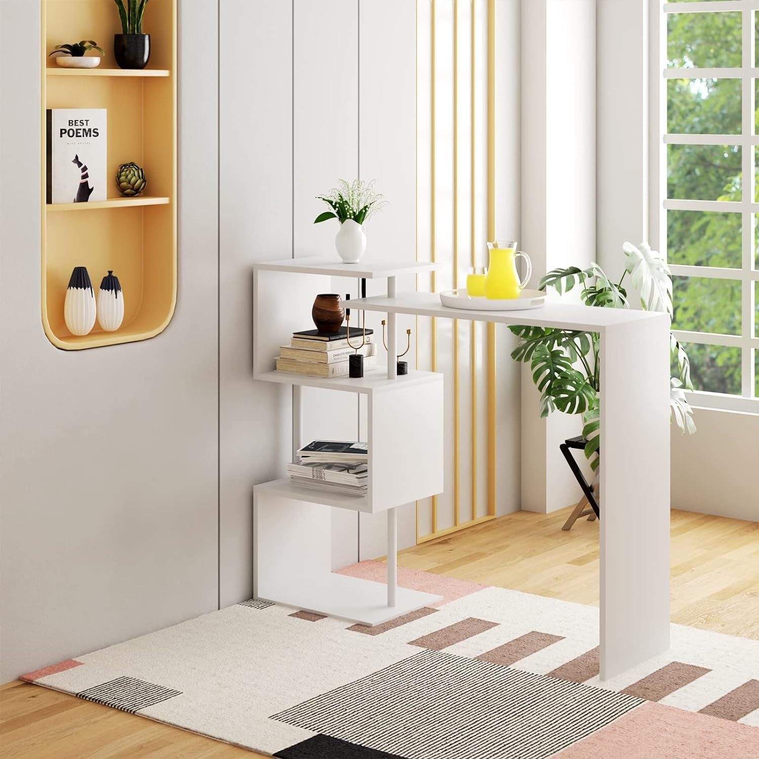 Woltu Bartisch (1-St), Stehtisch mit 3 Ablageflächen, aus Metall & MDF günstig online kaufen