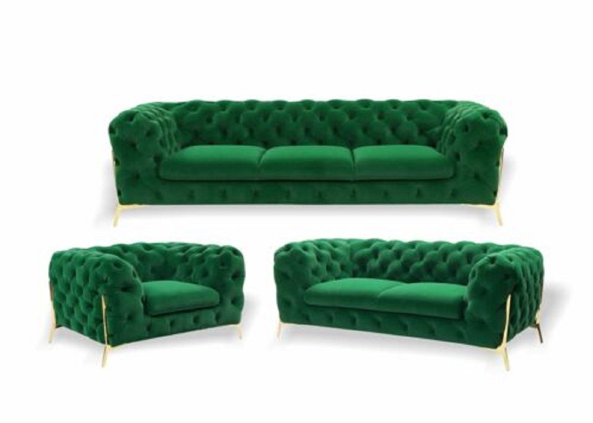 in Braune 1 2 Luxus Made Möbel Europe Sofa 3 JVmoebel Garnitur Chesterfield Grün Sofa Sitzer,