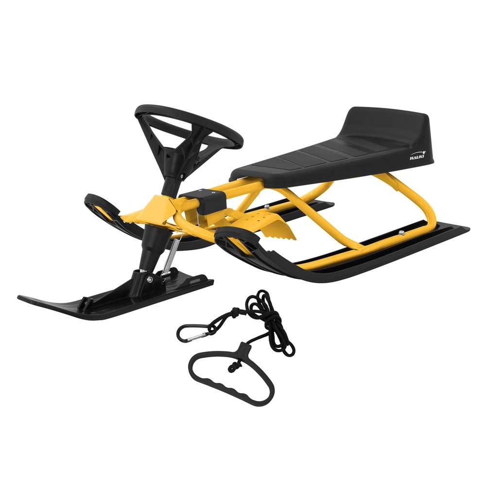 ECD Germany Lenkschlitten Kinder Lenkschlitten Sportschlitten Rodelschlitten Kinderschlitten, Schlitten mit Lenkrad, Bremse & Zugseil Stahl / Kunststoff bis 90kg