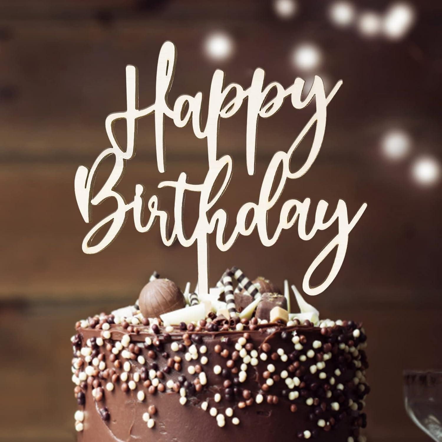 LuxusKollektion Bastelnaturmaterial Tortendeko Happy Birthday Cake Topper 15x20cm Holz Holz Cake Topper
