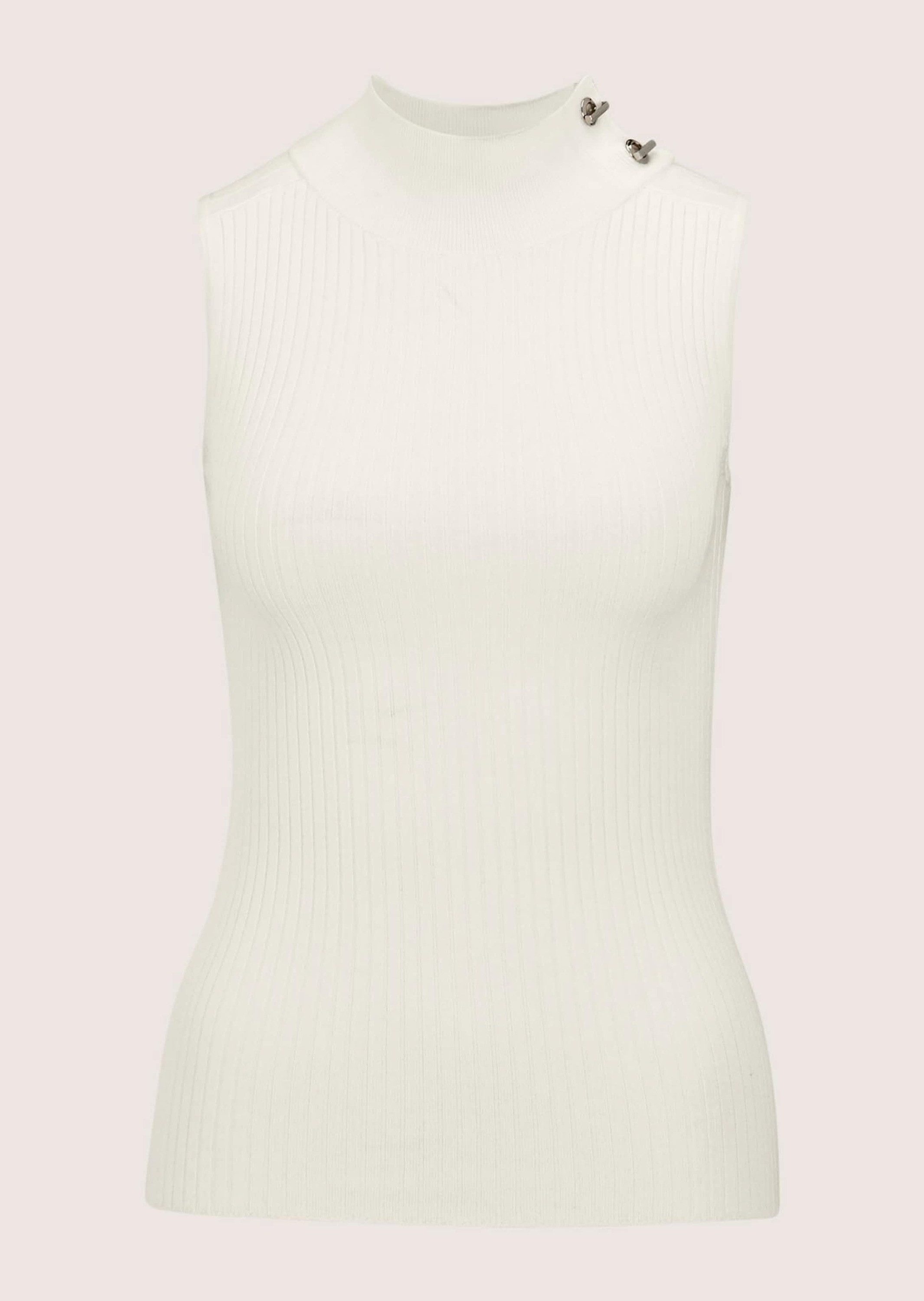 MADELEINE Strickpullover Elegantes Rippstricktop ohne Ärmel Strickpullunder mit Stehkragen und Zierspangen