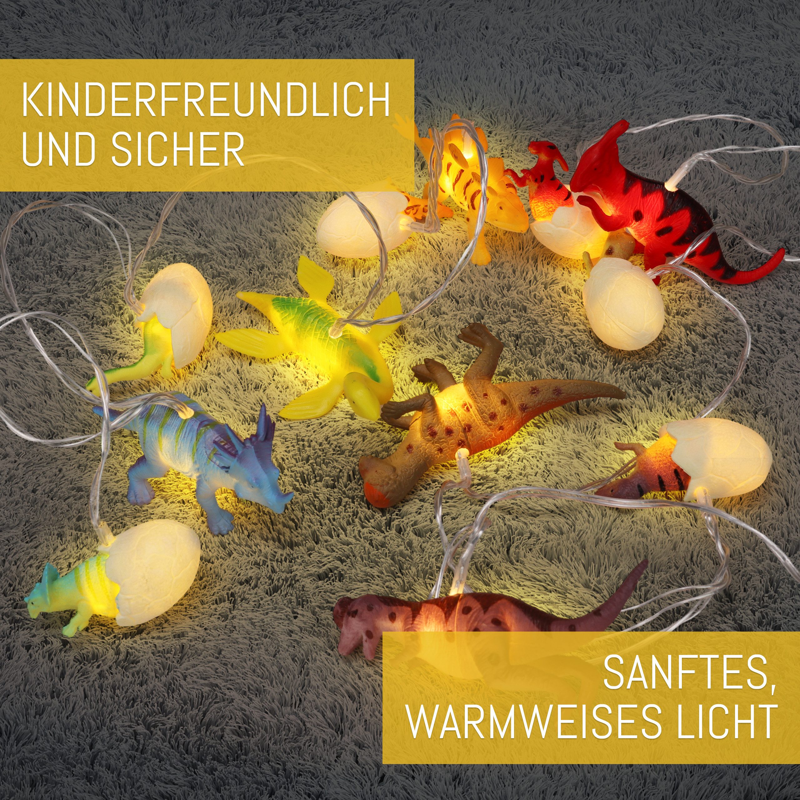 COZY HOME LED-Lichterkette Dino Lichterkette Batterie und Stecker -, 12 LED Figures I Warmweißes LED-Licht I Dino Design I EU-Konformität – Bild 5 von 5